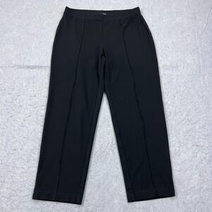St. John Caviar Pants Womens 12 Black Pull On Stretch Front Seam Preppy Work USA